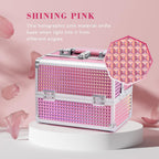 Vanity Case Makeup Box Nail Polish Organiser Beauty Storage Make up Organiser Jewellery Box with Mirror, Lockable with Keys, Holographic Pink