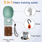 Handheld Dog Feeder Treat Dispenser with Built-In Clicker & Treat Pouch. for Training Walking Hiking Traveling. (6.7 OZ, Green)