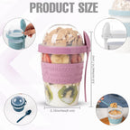 4 Pack on the Go Cereal Yogurt Cups with Lids and Spoon, Overnight Oats Container, Reusable Parfait Plastic Milk Pot Breakfast Crunch Granola Oatmeal Smoothie Snack Prep Jar