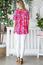 Heimish Full Size Short Sleeve Crisscross Animal Babydoll Top plus Size