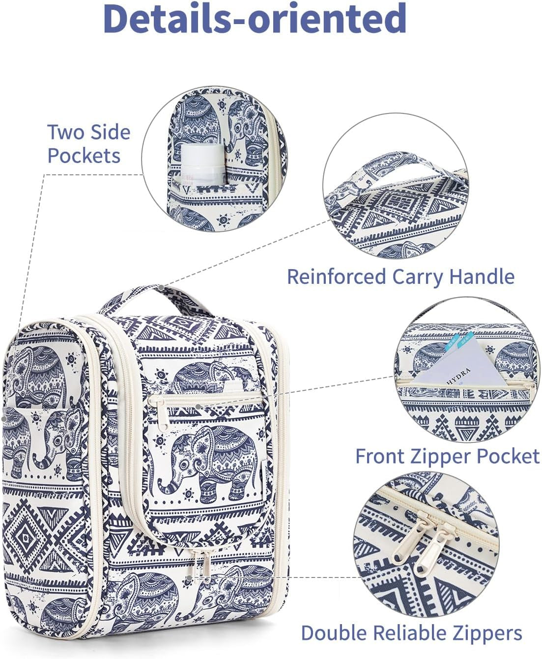 Small Hanging Toiletry Bag Women Travel Makeup Bag Organizer Toiletries Bag for Travel Size Essentials Accessories Cosmetics (Medium, Elephant)