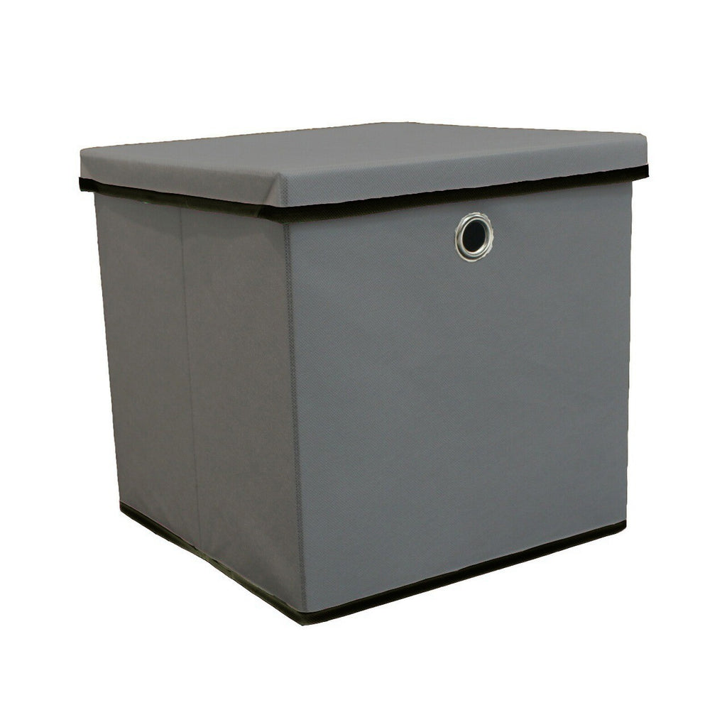 Foldable Grey Fabric Storage Boxes with Lids Storage Cube Toy Box Storage Basket