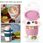 4 Pack on the Go Cereal Yogurt Cups with Lids and Spoon, Overnight Oats Container, Reusable Parfait Plastic Milk Pot Breakfast Crunch Granola Oatmeal Smoothie Snack Prep Jar