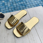 Croc-Texture Flat Slide Sandals for Women
