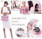 Vanity Case Makeup Box Nail Polish Organiser Beauty Storage Make up Organiser Jewellery Box with Mirror, Lockable with Keys, Holographic Pink