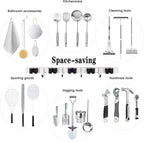 5 Holders+4 Hooks Broom Holder Wall Mounted with Nails Installation, Heavy Duty Stainless Steel Mop Holder, Brush Mop and Broom Storage Self Adhesive