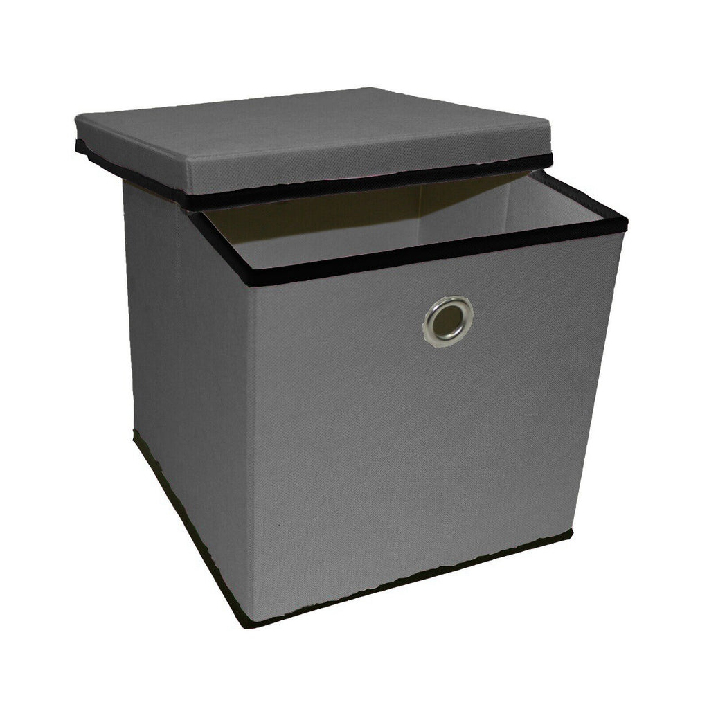 Foldable Grey Fabric Storage Boxes with Lids Storage Cube Toy Box Storage Basket