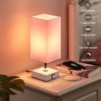 Touch Control Table Lamp with 2 USB Charging Ports, 3 Way Touch Lamps beside Desk, Nightstand Lamp for Bedrooms Living Room, Pink Shade with White Base, LED Bulb Included(Pink)