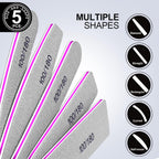 10 Pcs Nail File Set, 5 Shapes Nail Files for Acrylic and Gel Nails, 100/180 Grit Emery Boards for Nails, Nail File and Buffer Set