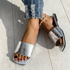 Croc-Texture Flat Slide Sandals for Women