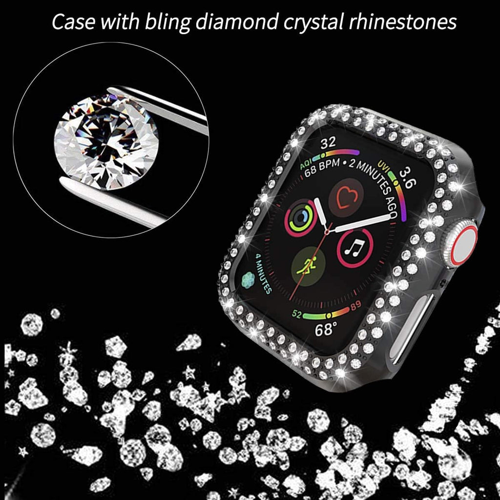 [5-Pack] Protector Case Compatible with Apple Watch Series 3 Series 2 Series 1 38Mm Cover, without Screen Film, Double Row Bling Crystal Diamonds Protective Cover Bumper Frame Accessories (38Mm)
