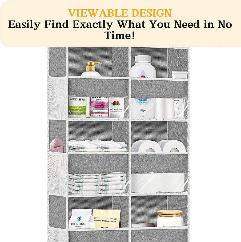 over the Door Organiser with 5 Tiers and 10 Compartments, Extra Large Hanging Door Storage with 4 Hooks, 36Kg Weight Capacity, Bedroom Wardrobe or Nursery Nappy & Toy Storage – Light Grey