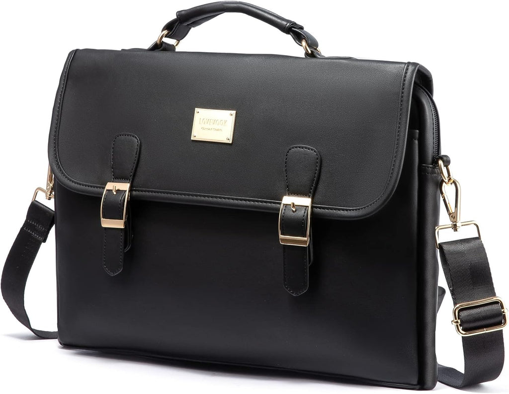 Computer Bag Laptop Bag for Women Cute PU Laptop Messenger Bag for Work College,Black