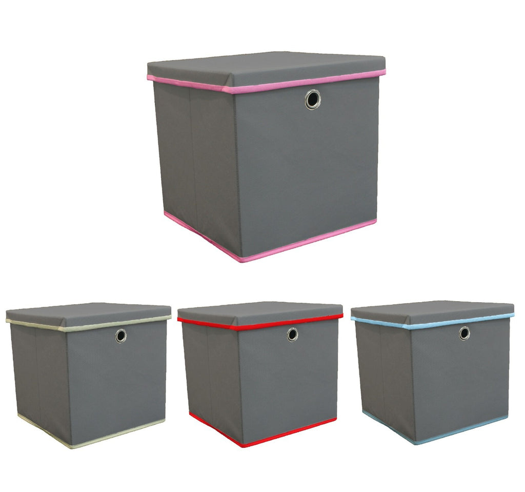 Foldable Grey Fabric Storage Boxes with Lids Storage Cube Toy Box Storage Basket
