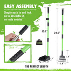 Pooper Scooper, Dog Pooper Scooper Long Handle Stainless Metal Tray and Rake Set for Medium Small Dogs Heavy Duty - Use on Grass, Dirt or Gravel - Pet Supplies (Green)