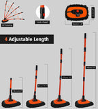 55" Car Wash Brush Mop with Long Handle, Extendable Curved Car Cleaning Brush with Extra Microfiber Mop Head, Soft Car Wash Brush Kit with Storage Bag for Truck SUV Cleaning, Orange