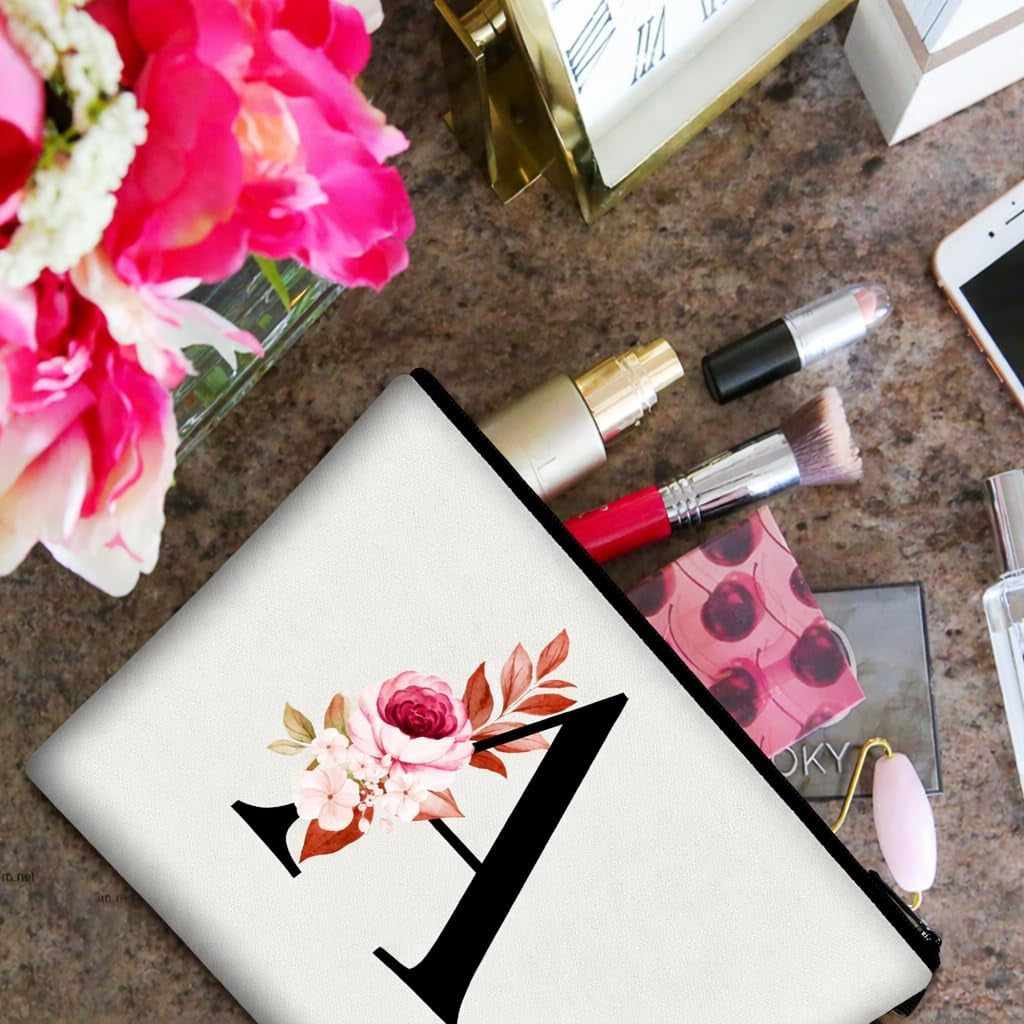 A-Z Personalized Makeup Bag,Birthday Gifts for Women Mom,Gifts for Best Friend,Bride Bridesmaid Cosmetic Bag(A)