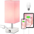 Touch Control Table Lamp with 2 USB Charging Ports, 3 Way Touch Lamps beside Desk, Nightstand Lamp for Bedrooms Living Room, Pink Shade with White Base, LED Bulb Included(Pink)