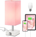 Touch Control Table Lamp with 2 USB Charging Ports, 3 Way Touch Lamps beside Desk, Nightstand Lamp for Bedrooms Living Room, Pink Shade with White Base, LED Bulb Included(Pink)