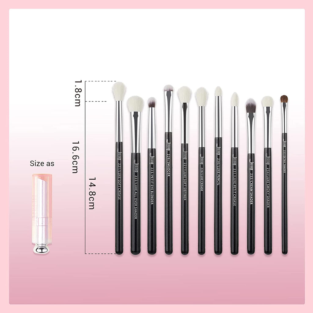 Eye Brushes 15Pcs Professional Makeup Brushes Make up Brush Set Cosmetics Tools Eye Liner Shader Wood Handle Natural-Synthetic Hair Black/Silver T177