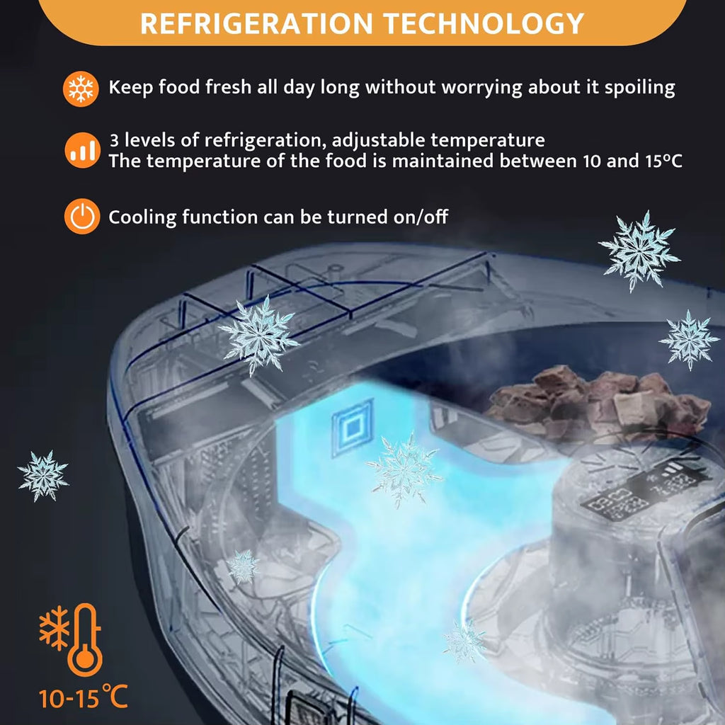 Automatic Cat Feeder Wet Food with Cooling, Semiconductor Refrigeration, with Timer, 5 Food Compartments for 330G Pet Food
